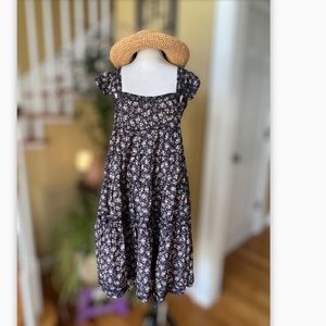 Olivaceous Floral Summer Dress, Dark Navy Blue with white floral print Sz L